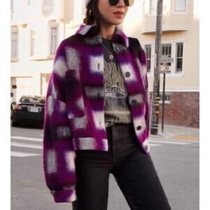 IRO Purple Plaid Wool Blend Jacket with Gray and White Checks